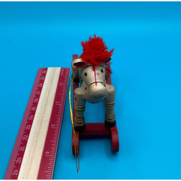 Retro Wooden Rocking Horse 4 " Taiwan Craftsmanship Christmas Tree Ornament - Picture 1 of 5